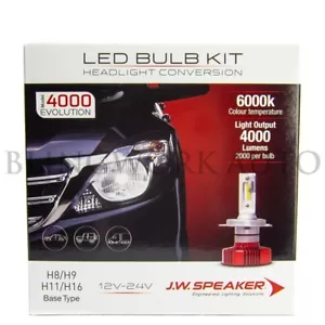 JW Speaker H8 H9 H11 H16 LED 6000K Model 4000 EVOLUTION Headlight Conversion Kit - Picture 1 of 12