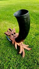 Hand Carved Wooden Viking Horn Holder Wall Hanging New 