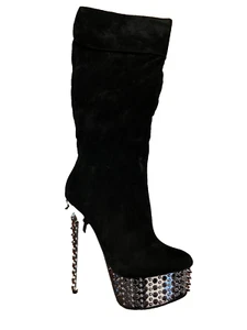 Women's Black 6 Inch Heel Stiletto Spike Platform Knee High Boot Size 8 - Picture 1 of 2