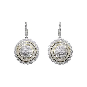 Round Floral Design CZ Dangle 925 Silver Hoop Earring for Engagement,Wedding - Imagen 1 de 6