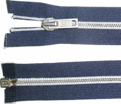ALBERT ZIP NAVY 18.5"/47CM SILVER NYLON SPIRAL TEETH COIL ZIPPER OPEN END NUMB 7 - Image 1 of 3