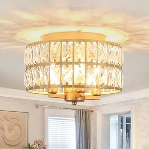 4 Lights Crystal Ceiling Light, Gold Flush Mount Ceiling Light with E12 Base - Picture 1 of 7