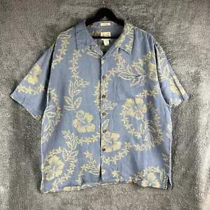Reyn Spooner Hawaiian Shirt Blue Mens 2XL Floral Regency Silk Linen - Picture 1 of 16