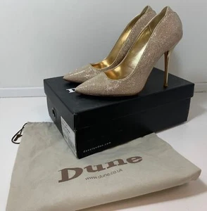 Dune London Court Shoes Ladies Gold Lurex Fabric Boxed Dustbag Size UK 5 - Picture 1 of 11