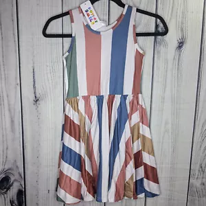 Dot Dot Smile Size 7 Girls White Blue Green Red Gold Stripes Tank Dress NWT - Picture 1 of 3