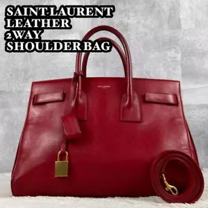 Yves Saint Laurent Sac de Jour Red 2Way Shoulder Bag 9.4 inch Used Ex+2 Auth JPN - Picture 1 of 10