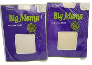 Big Mama Large All Nude Pantyhose Cotton Shield 100% Nylon White Ivory NOS - Picture 1 of 5