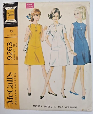 Dress Sheath Tent 10 McCalls 9263 Sewing Pattern Cut McCall's VTG 60s Twiggy - Image 1 of 4