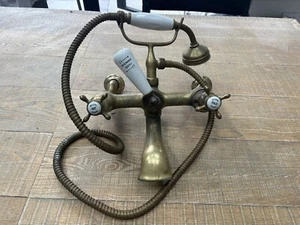 Unlackierte Messing Mischbatterie Bad Telefon Dusche Vintage Antik Original - Bild 1 von 4