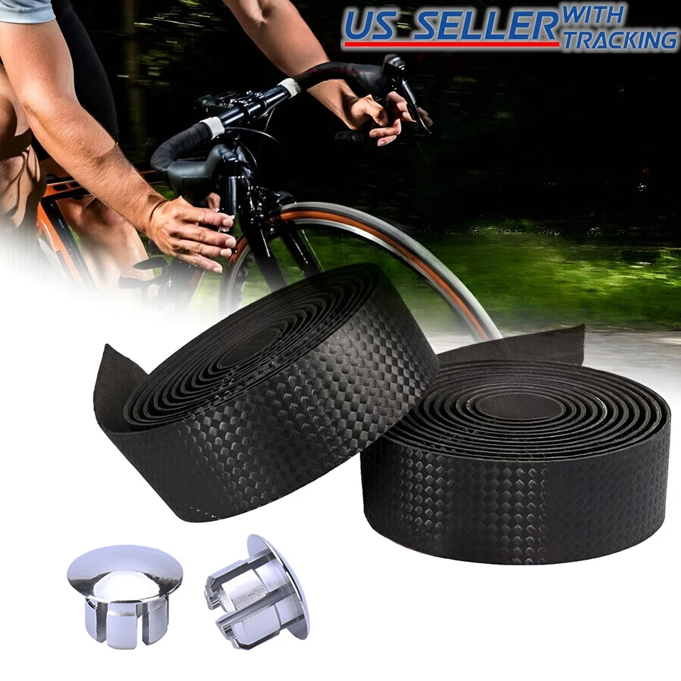 2pcs Cycling Road Bike Bicycle Handlebar Tape Rubber Handle Bar Wrap Non-Slip - Image 1 of 4