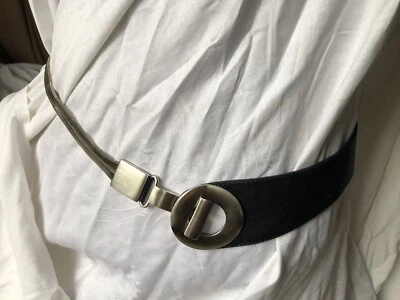 SUZI ROHER CANADA Black Leather/Metal Stretch Waist Belt, Boho Chic Rare M/L 💥! - Image 1 of 4
