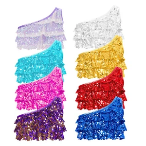 Girls Sleeveless Sparkly Sequins Ruffled Crop Top Dance Shirt Cropped Tank AU - Picture 1 of 45