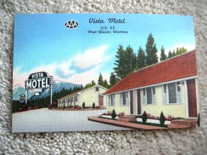 West Glacier MT Montana - VISTA MOTEL 1940s Full Color Linen Postcard Unposted - Picture 1 of 3