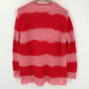 Acne Studios Kalia Block Stripe Distressed Jumper Sweater Red Pink Women XS - Picture 1 of 5