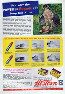 1948 Western Super-X 22 Cartridge Rifle Ammo Hawk Original Color Print Ad - Picture 1 of 1