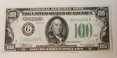 1934 $100 UNCIRCULATED Bill us paper money - Image 1 of 2