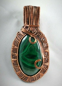 Malachite Copper Wire Wrap Pendant  Elegant Handcrafted Green - Picture 1 of 5