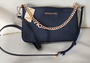 Borsa a tracolla Michael Kors Jet Set da viaggio in pelle pochette nera $258 - Foto 1 di 10