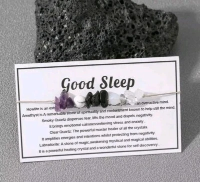 Michele's Attic Adjustable Waxed Woven Bracelet Semi-Precious Beads - GOOD SLEEP - Image 1 of 4