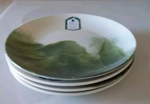 Set of 4 Intesa Greens, Gold Abstract Design 8" Salad / Dessert Plates - Picture 1 of 6