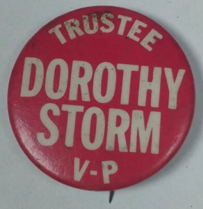 1st Woman Trustee Female Mayor DOROTHY STORM VP Pinback Button 1970s Freeport NY - Picture 1 of 2