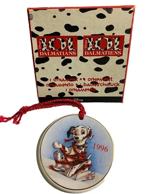 Adorno plano redondo Disney 101 Dálmatas de porcelana 1996 vintage #13895 de colección nuevo en caja Foto 1 de 2
