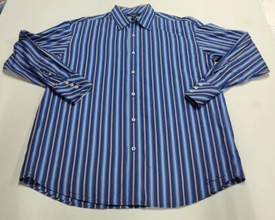 Sean John Mens Long Sleeve Cotton Striped Button Down Shirt Size 2XL Blue - Image 1 of 4