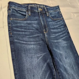 American Eagle Jeans Women 4 Hi Rise Skinny Crop Stretch Denim Distressed Rawhem - Picture 1 of 11