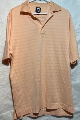  Footjoy Mens Peach Striped Comfort Short Sleeve Golf Polo Shirt L - Image 1 of 3