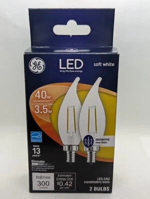 GE Soft White 40W LED Light Bulbs Decorative Clear Bent Tip Dimmable 23090 - Image 1 of 4