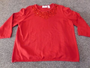 Alfred Dunner Womens Sweater Extra Large Red pullover rhinestones embellishments - Picture 1 of 10