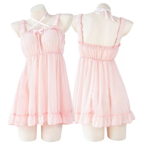 Lolita Girl Chiffon Dress Uniform Women Pink Pure Cosplay Nightdress Pajamas  - Picture 1 of 12