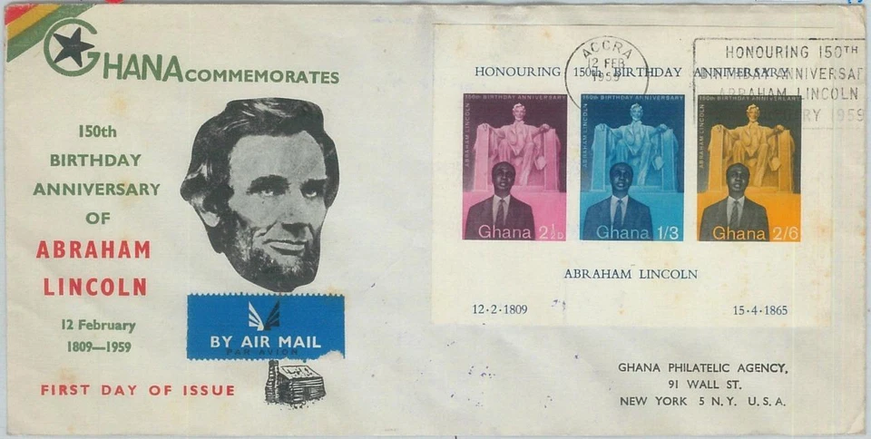 79102 - GHANA - Historia postal - S/S en portada FDC 1959 - Abraham Lincoln Foto 1 de 1
