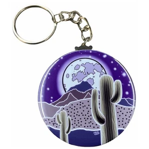 Psychedelic Southwest Desert Keychain Handmade Cactus Moon Key Ring Accessories - Picture 1 of 12