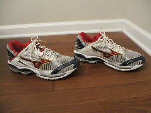 Used Worn Size 12 Mizuno Wave Creation 9 Shoes White Navy Gold Red Silver