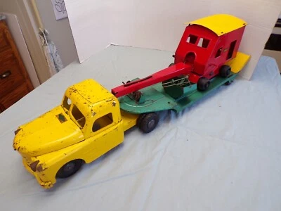 JUEGO DE CAMIÓN DE CONSTRUCCIÓN STRUCTO VINTAGE AÑOS 50 REMOLQUE LOW BOY, PALA Y CABINA Foto 1 de 4