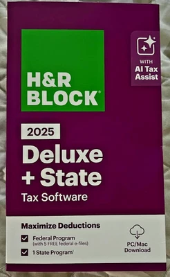 H&R Block Tax Software Deluxe + State 2025 Key Card PC/Mac Free Ship - Image 1 of 2