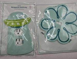 Lichtschalter Abdeckplatte und Steckdose Abdeckplatte Licht türkis UFO und Blume - Bild 1 von 4
