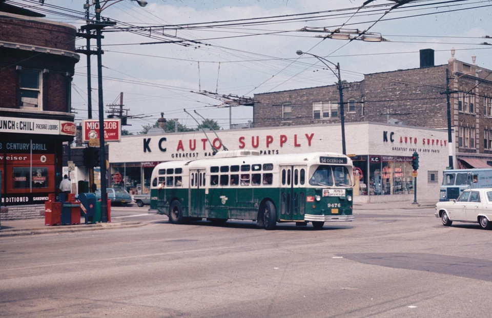 Trolebús Kodak Slide Chicago 1970 original raro #9476 54th Street Action enfermo Foto 1 de 1