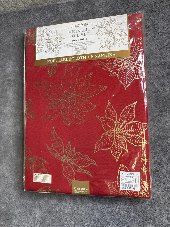 Luxurious Metallic Foil Tablecloth And Napkins Set 60 x 104 Inches Red & Gold - Image 1 of 1