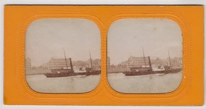 Maritime tissue stereoview-Steam ship entering Calais - Foto 1 di 3
