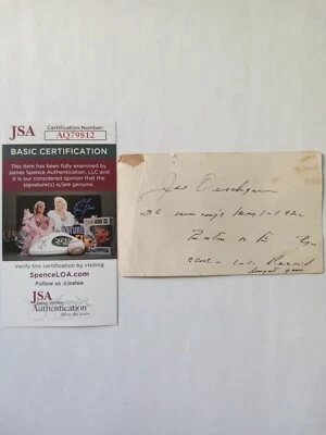 Joe Oeschger Signed Autograph Index Card JSA -1 # - Image 1 of 4