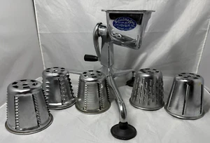 Vintage Saladmaster Hand Crank Food Processor Shredder Chopper with 5 Cones - Picture 1 of 7