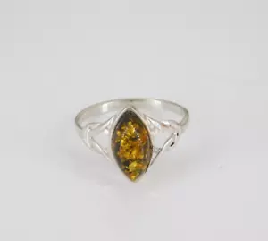 925 Sterling Silver Amber Ring Size 7 - Picture 1 of 4