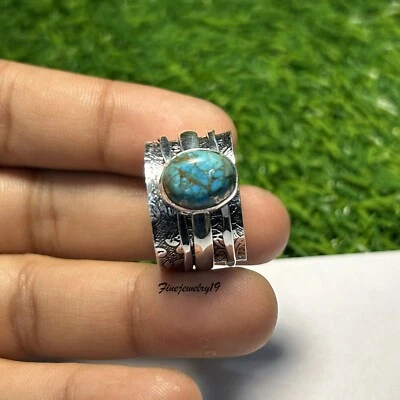 Anillo Turquesa Cobre Azul Natural Anillo Plata de Ley 925 Anillo Meditación Foto 1 de 4
