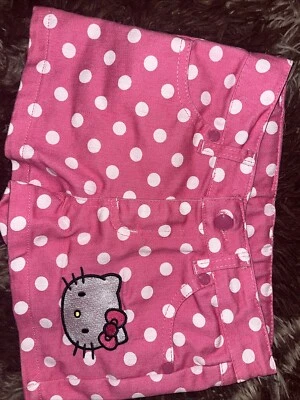 Pantalones Cortos Denim Hello Kitty Sanrio Niñas Talla 6 Rosa Y Blanco Lunares 2013 Foto 1 de 4