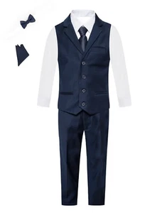 Magen Kids Boys formal vest set in Navy set of 6 pcs size 1-14 4 button - Picture 1 of 2
