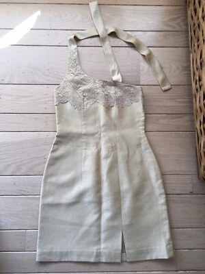 Womens XXS XS 00 0 Gold Silk Halter Half Shoulder Lace Lined Wedding Party Dress - Image 1 of 4