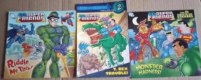 DC Super Friends Pictureback Book Lot Riddle Me This Monster Madness T-Rex Foto 1 de 4