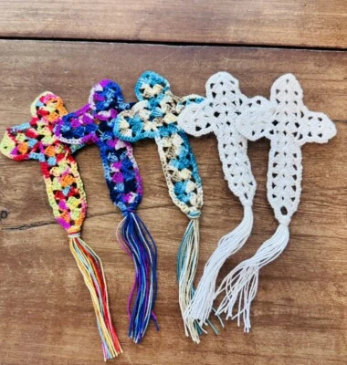 Lot If 5 Rainbow & multi color Crochet cross bookmark altar church bible wedding - Image 1 of 4